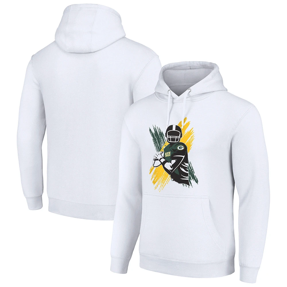 Men's Starter White Green Bay Packers Player X Fleece Pullover Hoodie