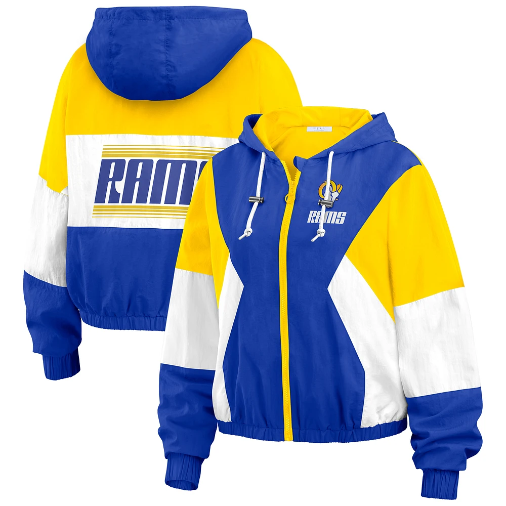 Women's WEAR by Erin Andrews  Royal Los Angeles Rams Color Block Full-Zip Windbreaker Jacket