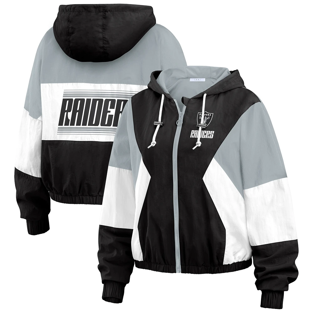 Women's WEAR by Erin Andrews  Black Las Vegas Raiders Color Block Full-Zip Windbreaker Jacket