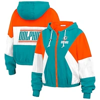 Women's WEAR by Erin Andrews  Aqua Miami Dolphins Color Block Full-Zip Windbreaker Jacket