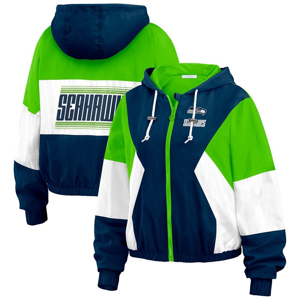 Women's WEAR by Erin Andrews  Royal Seattle Seahawks Color Block Full-Zip Windbreaker Jacket