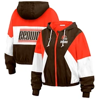 Women's WEAR by Erin Andrews  Brown Cleveland Browns Color Block Full-Zip Windbreaker Jacket