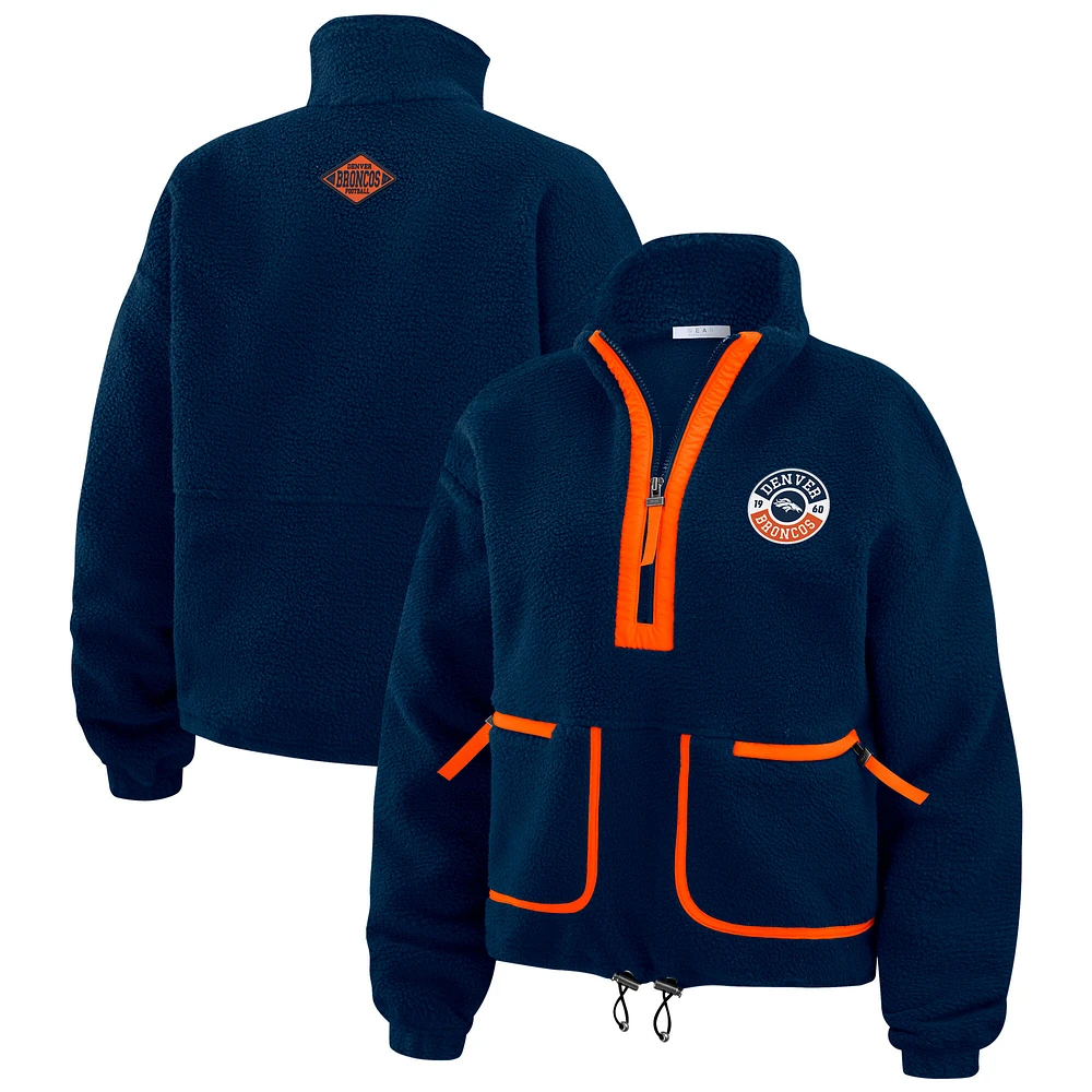 Women's WEAR by Erin Andrews Navy Denver Broncos Polar Fleece Half-Zip Jacket