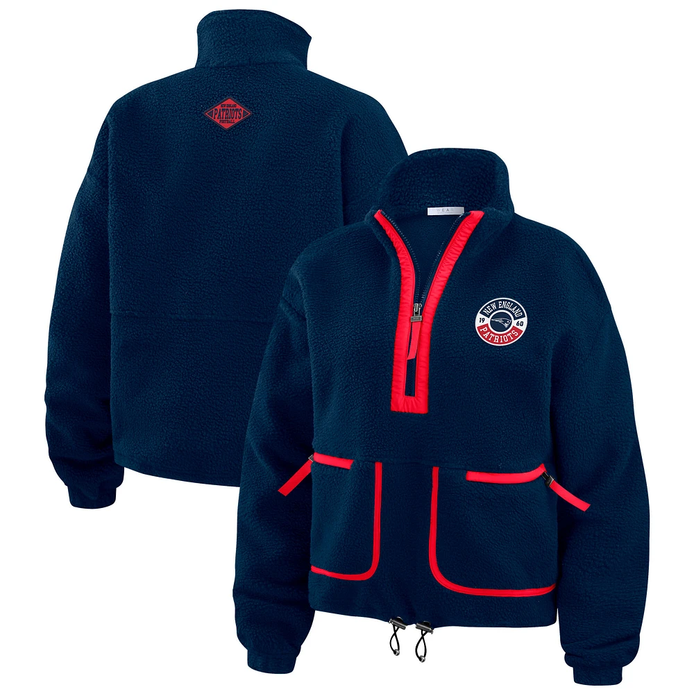 Women's WEAR by Erin Andrews Navy New England Patriots Polar Fleece Half-Zip Jacket