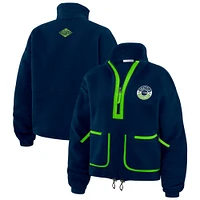 Women's WEAR by Erin Andrews College Navy Seattle Seahawks Polar Fleece Half-Zip Jacket