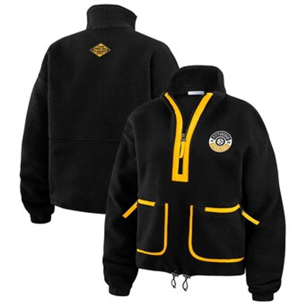 Women's WEAR by Erin Andrews Black Pittsburgh Steelers Polar Fleece Half-Zip Jacket