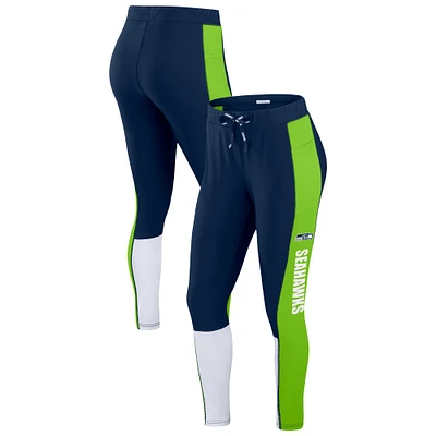 Women's WEAR by Erin Andrews College Navy/Neon Green Seattle Seahawks Color-Block Leggings