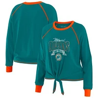 Women's WEAR by Erin Andrews Aqua/Orange Miami Dolphins Tie-Front Long Sleeve Top