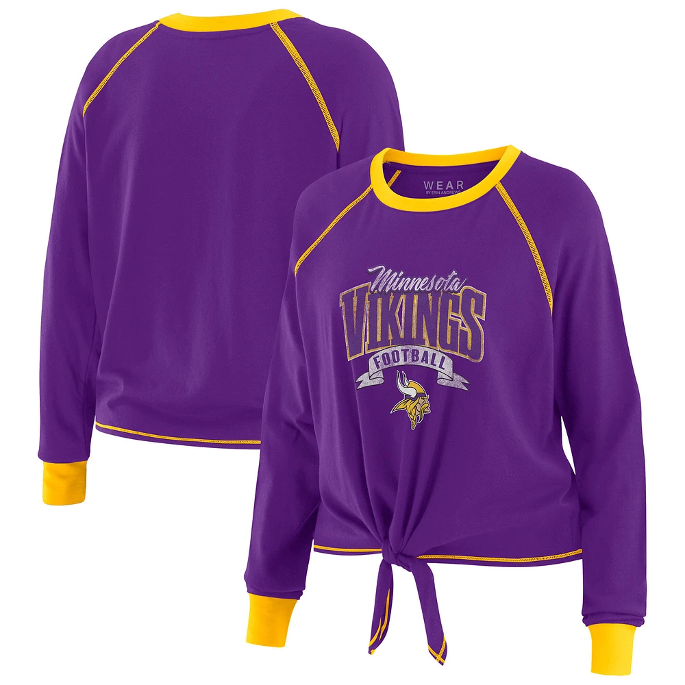 Women's WEAR by Erin Andrews Purple/Gold Minnesota Vikings Tie-Front Long Sleeve Top