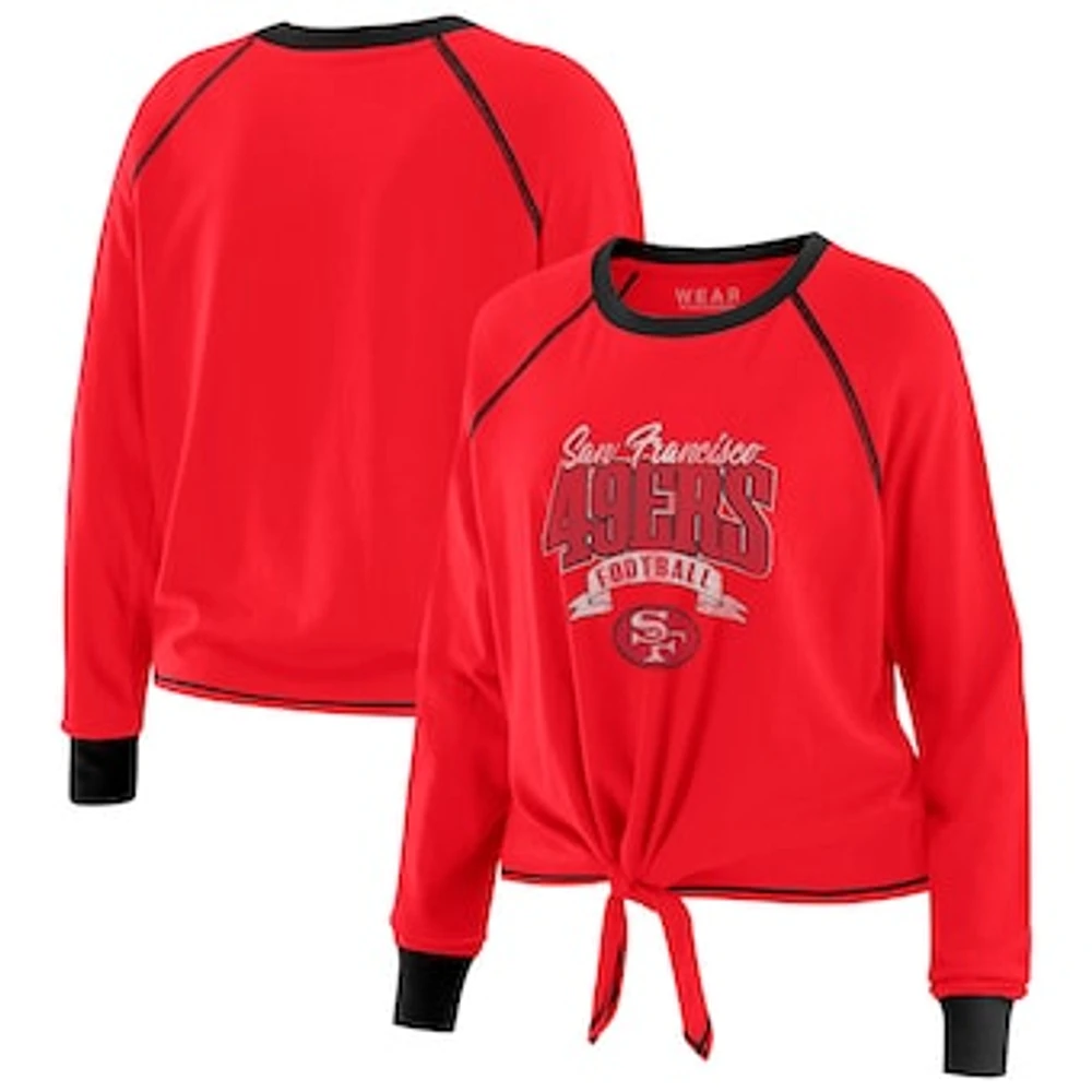 Women's WEAR by Erin Andrews Scarlet/Black San Francisco 49ers Tie-Front Long Sleeve Top