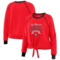 Women's WEAR by Erin Andrews Scarlet/Black San Francisco 49ers Tie-Front Long Sleeve Top