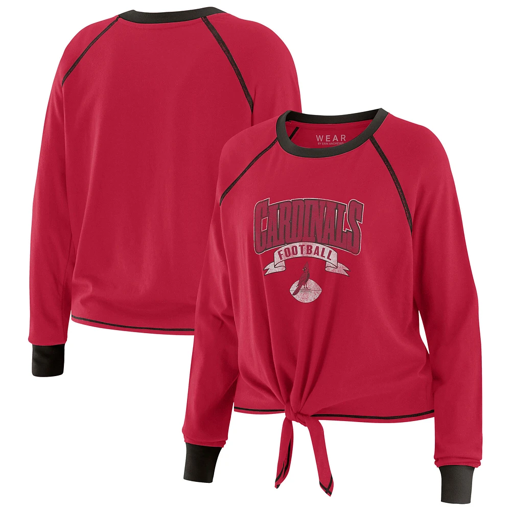 Women's WEAR by Erin Andrews Cardinal/Black Arizona Cardinals Tie-Front Long Sleeve Top