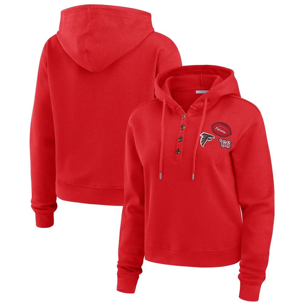 Women's WEAR by Erin Andrews  Scarlet Atlanta Falcons Waffle Hoodie Pullover Top