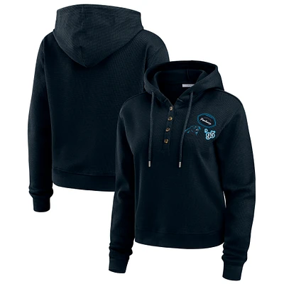 Women's WEAR by Erin Andrews  Navy Carolina Panthers Waffle Hoodie Pullover Top