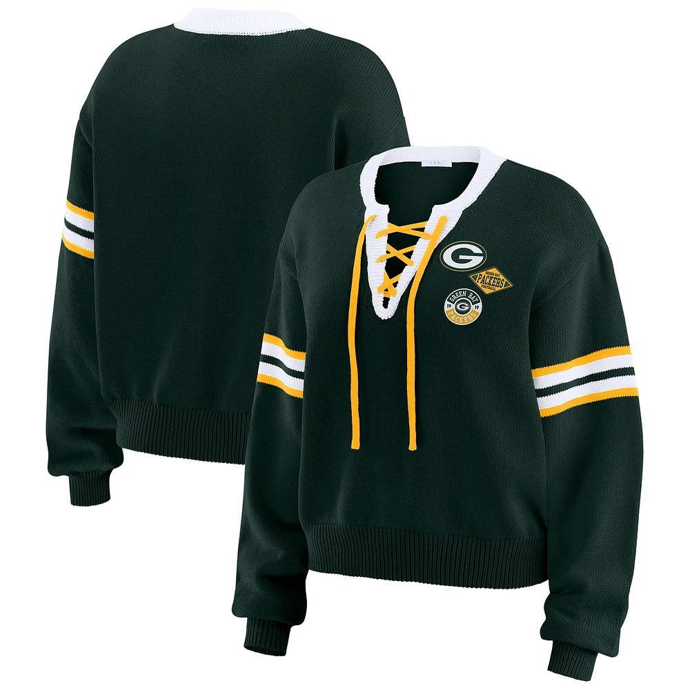 Women's WEAR by Erin Andrews Green Bay Packers Lace-Up Pullover Sweatshirt