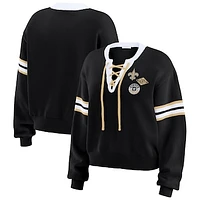 Women's WEAR by Erin Andrews Black New Orleans Saints Lace-Up Pullover Sweatshirt