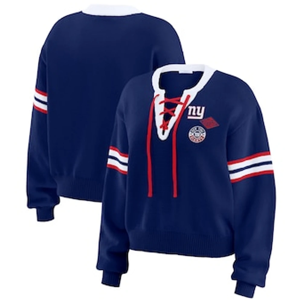 Women's WEAR by Erin Andrews Royal New York Giants Lace-Up Pullover Sweatshirt