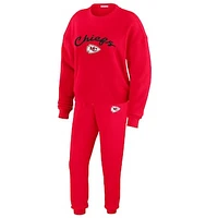 Women's WEAR by Erin Andrews  Cream Kansas City Chiefs Knitted Tri-Blend Long Sleeve T-Shirt & Pants Lounge Set