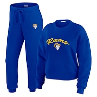 Women's WEAR by Erin Andrews  Cream Los Angeles Rams Knitted Tri-Blend Long Sleeve T-Shirt & Pants Lounge Set