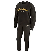 Women's WEAR by Erin Andrews  Cream Los Angeles Chargers Knitted Tri-Blend Long Sleeve T-Shirt & Pants Lounge Set