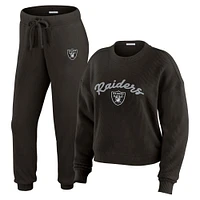 Women's WEAR by Erin Andrews  Cream Las Vegas Raiders Knitted Tri-Blend Long Sleeve T-Shirt & Pants Lounge Set