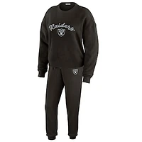 Women's WEAR by Erin Andrews  Cream Las Vegas Raiders Knitted Tri-Blend Long Sleeve T-Shirt & Pants Lounge Set