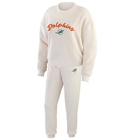 Women's WEAR by Erin Andrews  Cream Miami Dolphins Knitted Tri-Blend Long Sleeve T-Shirt & Pants Lounge Set