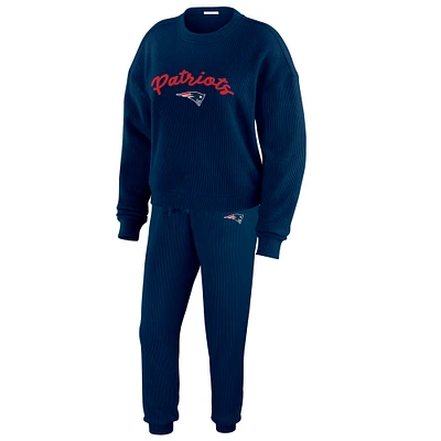 Women's WEAR by Erin Andrews  Cream New England Patriots Knitted Tri-Blend Long Sleeve T-Shirt & Pants Lounge Set