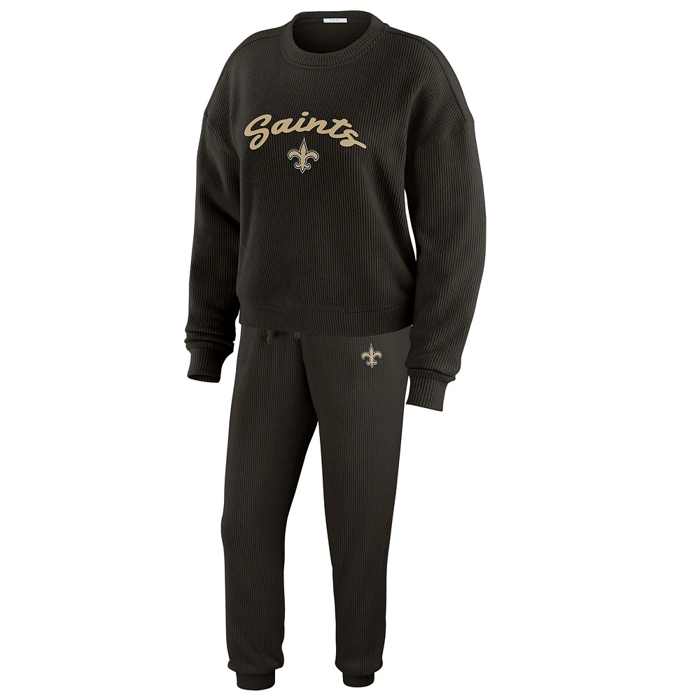 Women's WEAR by Erin Andrews  Cream New Orleans Saints Knitted Tri-Blend Long Sleeve T-Shirt & Pants Lounge Set