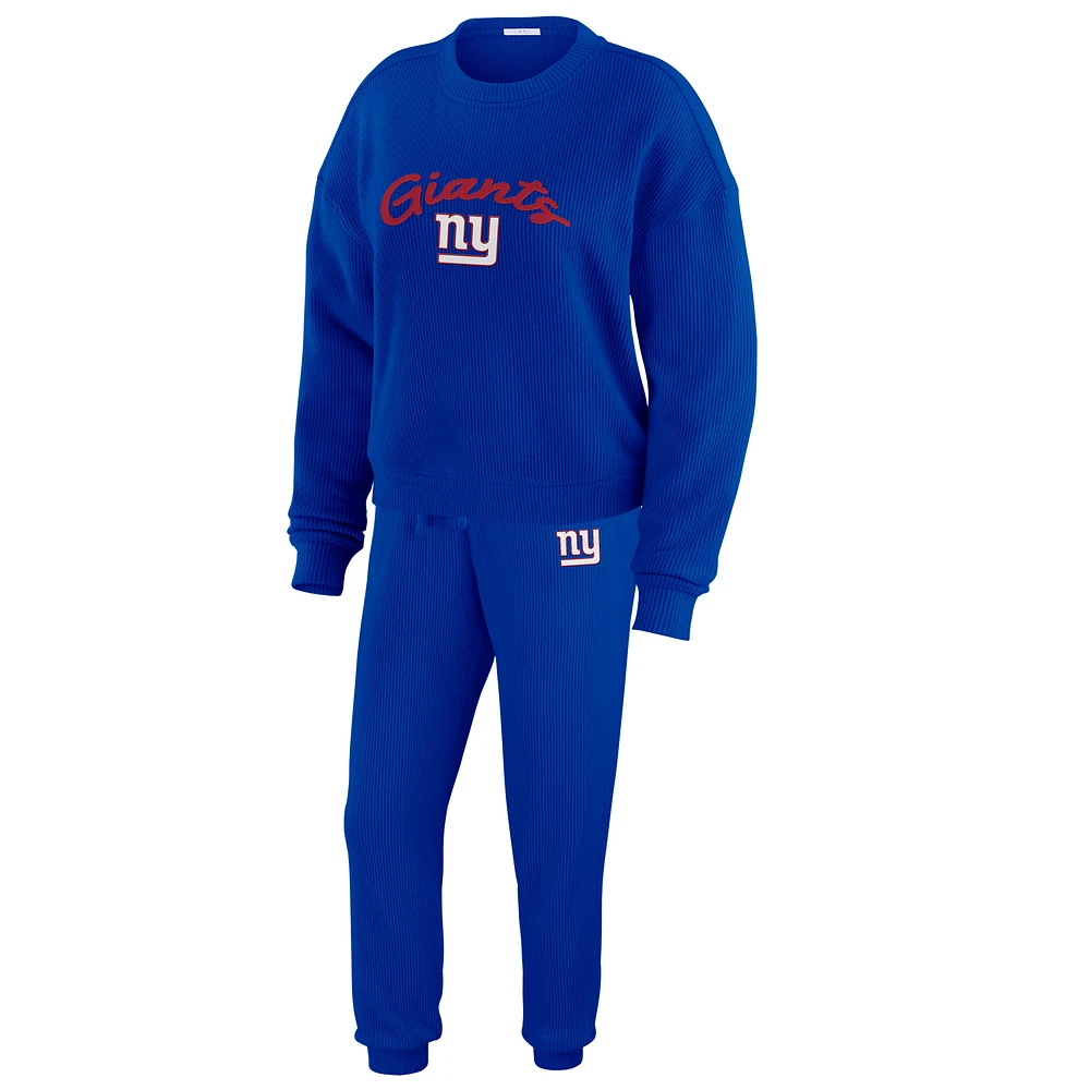 Women's WEAR by Erin Andrews  Cream New York Giants Knitted Tri-Blend Long Sleeve T-Shirt & Pants Lounge Set