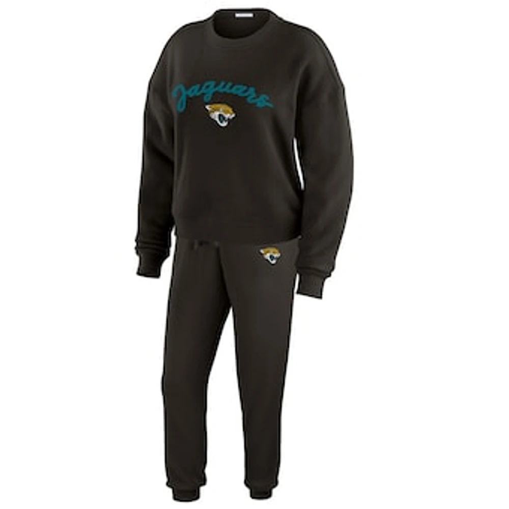 Women's WEAR by Erin Andrews  Cream Jacksonville Jaguars Knitted Tri-Blend Long Sleeve T-Shirt & Pants Lounge Set