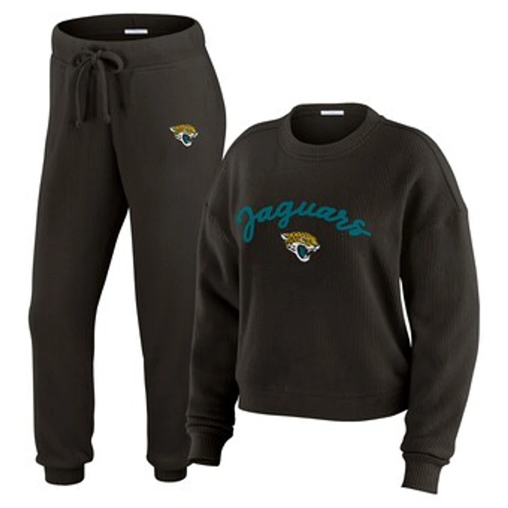 Women's WEAR by Erin Andrews  Black Jacksonville Jaguars Knitted Tri-Blend Long Sleeve T-Shirt & Pants Lounge Set