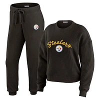 Women's WEAR by Erin Andrews  Cream Pittsburgh Steelers Knitted Tri-Blend Long Sleeve T-Shirt & Pants Lounge Set