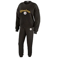 Women's WEAR by Erin Andrews  Cream Pittsburgh Steelers Knitted Tri-Blend Long Sleeve T-Shirt & Pants Lounge Set