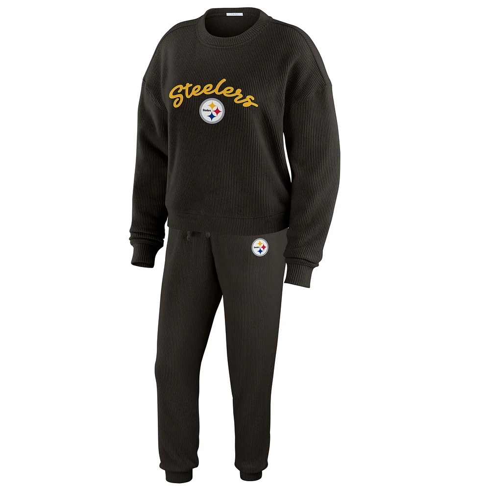 Women's WEAR by Erin Andrews  Cream Pittsburgh Steelers Knitted Tri-Blend Long Sleeve T-Shirt & Pants Lounge Set