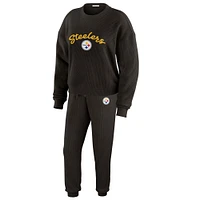 Women's WEAR by Erin Andrews  Cream Pittsburgh Steelers Knitted Tri-Blend Long Sleeve T-Shirt & Pants Lounge Set