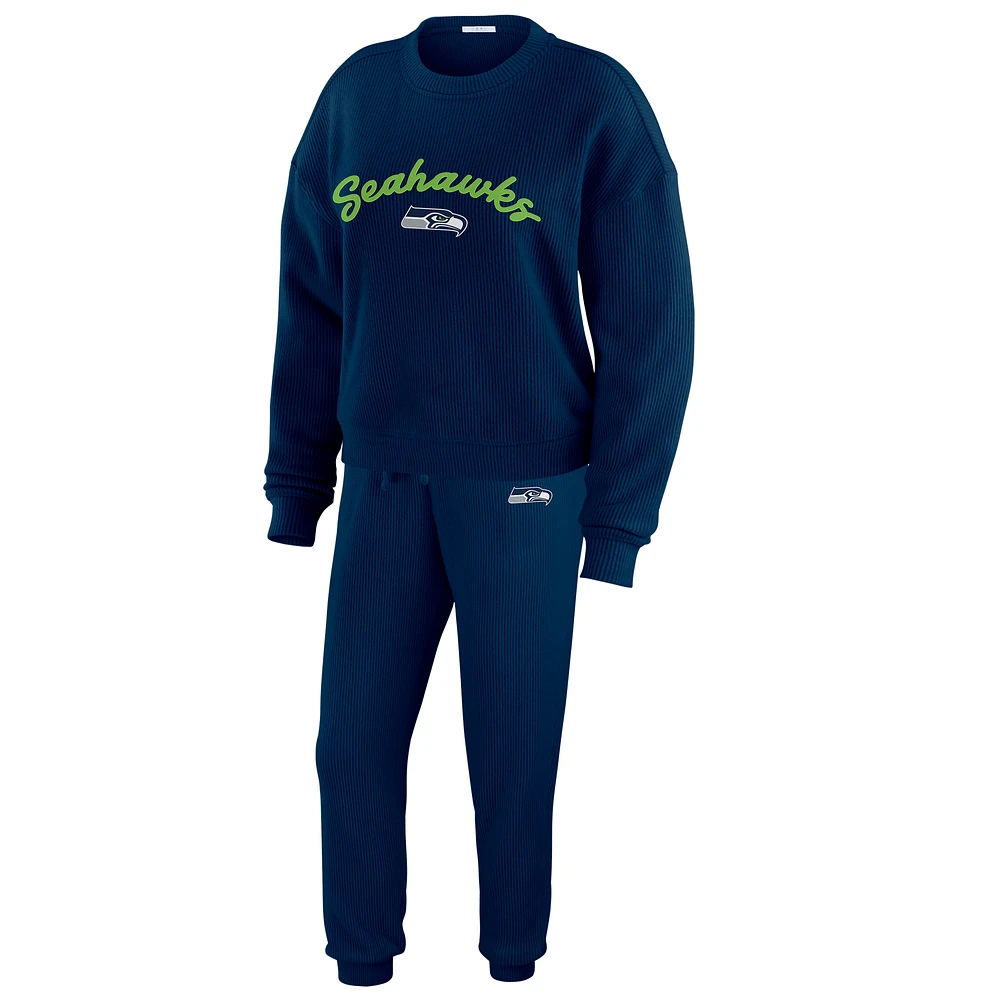 Women's WEAR by Erin Andrews  Cream Seattle Seahawks Knitted Tri-Blend Long Sleeve T-Shirt & Pants Lounge Set