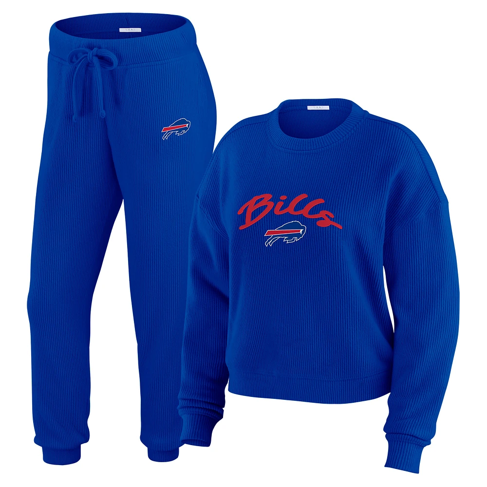 Women's WEAR by Erin Andrews  Cream Buffalo Bills Knitted Tri-Blend Long Sleeve T-Shirt & Pants Lounge Set