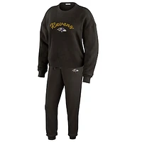 Women's WEAR by Erin Andrews  Cream Baltimore Ravens Knitted Tri-Blend Long Sleeve T-Shirt & Pants Lounge Set