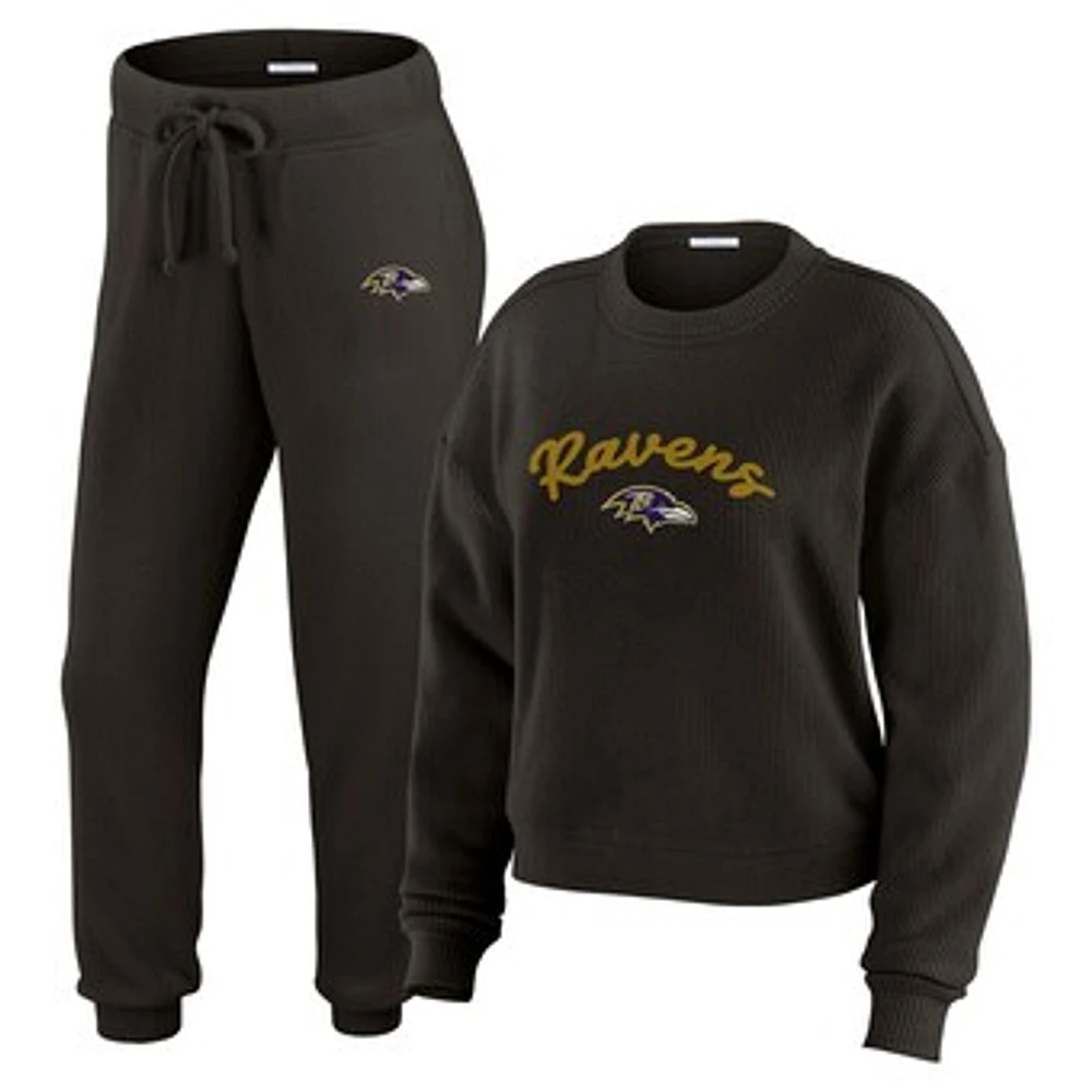 Women's WEAR by Erin Andrews  Cream Baltimore Ravens Knitted Tri-Blend Long Sleeve T-Shirt & Pants Lounge Set