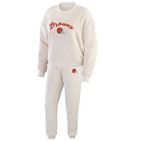 Women's WEAR by Erin Andrews  Cream Cleveland Browns Knitted Tri-Blend Long Sleeve T-Shirt & Pants Lounge Set