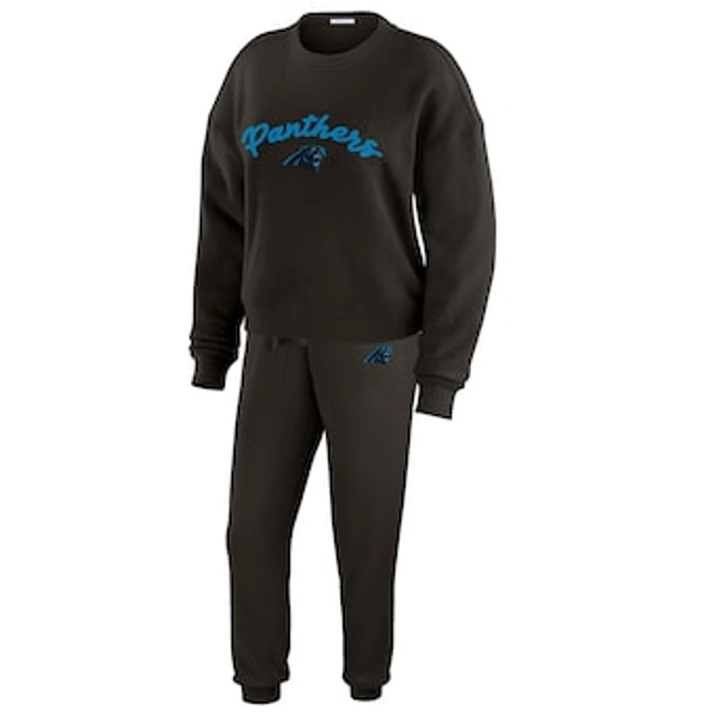 Women's WEAR by Erin Andrews  Cream Carolina Panthers Knitted Tri-Blend Long Sleeve T-Shirt & Pants Lounge Set