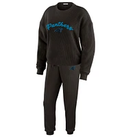 Women's WEAR by Erin Andrews  Cream Carolina Panthers Knitted Tri-Blend Long Sleeve T-Shirt & Pants Lounge Set