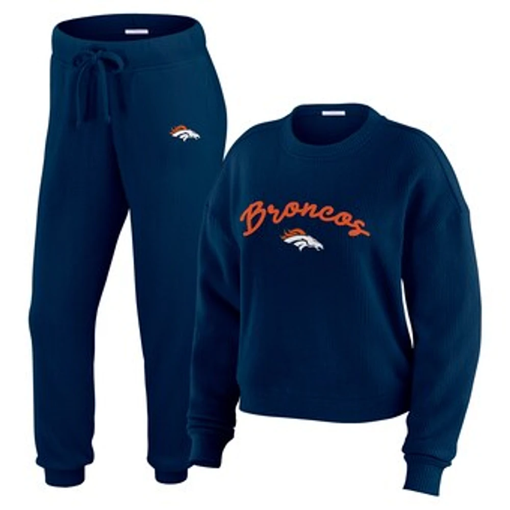 Women's WEAR by Erin Andrews  Cream Denver Broncos Knitted Tri-Blend Long Sleeve T-Shirt & Pants Lounge Set