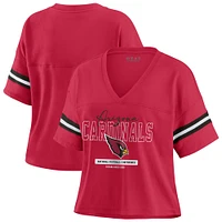 Women's WEAR by Erin Andrews Cardinal Arizona Cardinals Color Block Boxy Modest Crop V-Neck T-Shirt