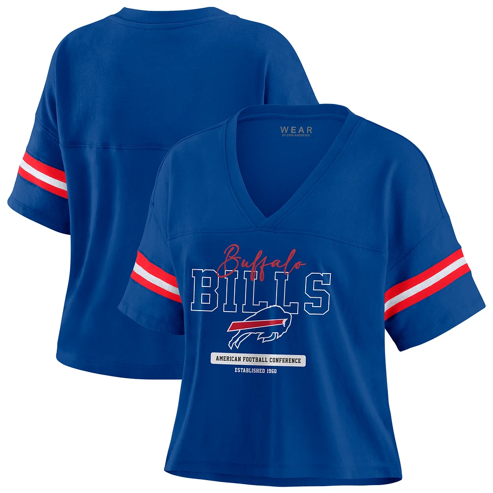 Women's WEAR by Erin Andrews Royal Buffalo Bills Color Block Boxy Modest Crop V-Neck T-Shirt