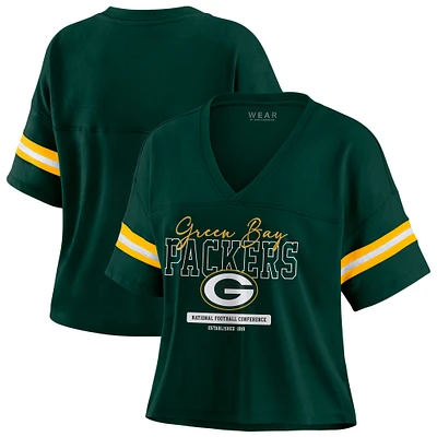 Women's WEAR by Erin Andrews Green Bay Packers Color Block Boxy Modest Crop V-Neck T-Shirt