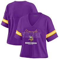 Women's WEAR by Erin Andrews Purple Minnesota Vikings Color Block Boxy Modest Crop V-Neck T-Shirt