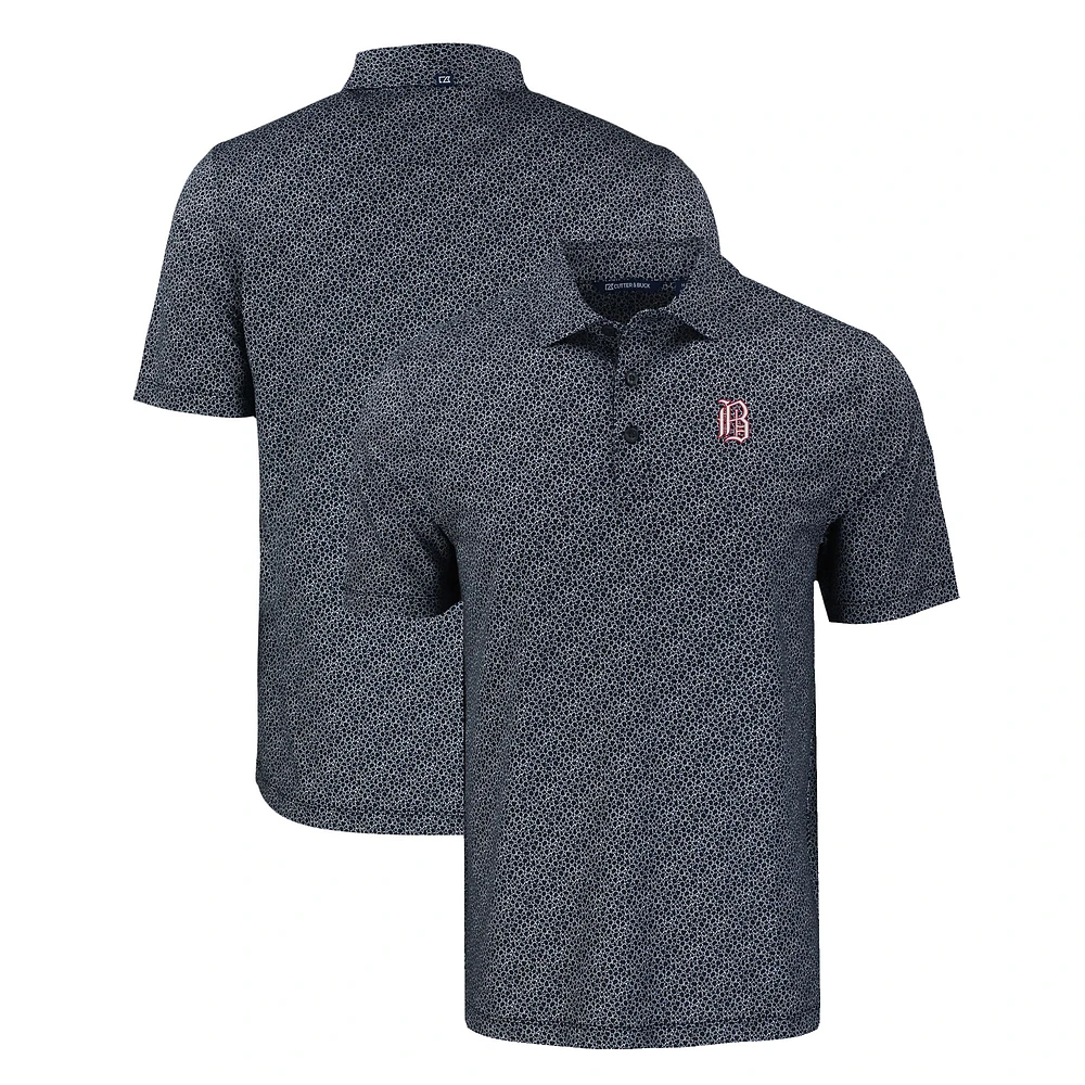 Men's Cutter & Buck Black Birmingham Barons Pike Eco Pebble Print Stretch Recycled Polo