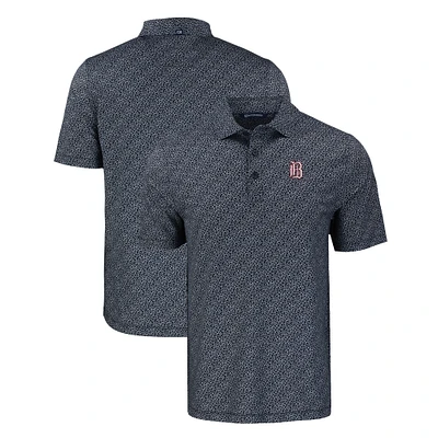 Men's Cutter & Buck Black Birmingham Barons Pike Eco Pebble Print Stretch Recycled Polo